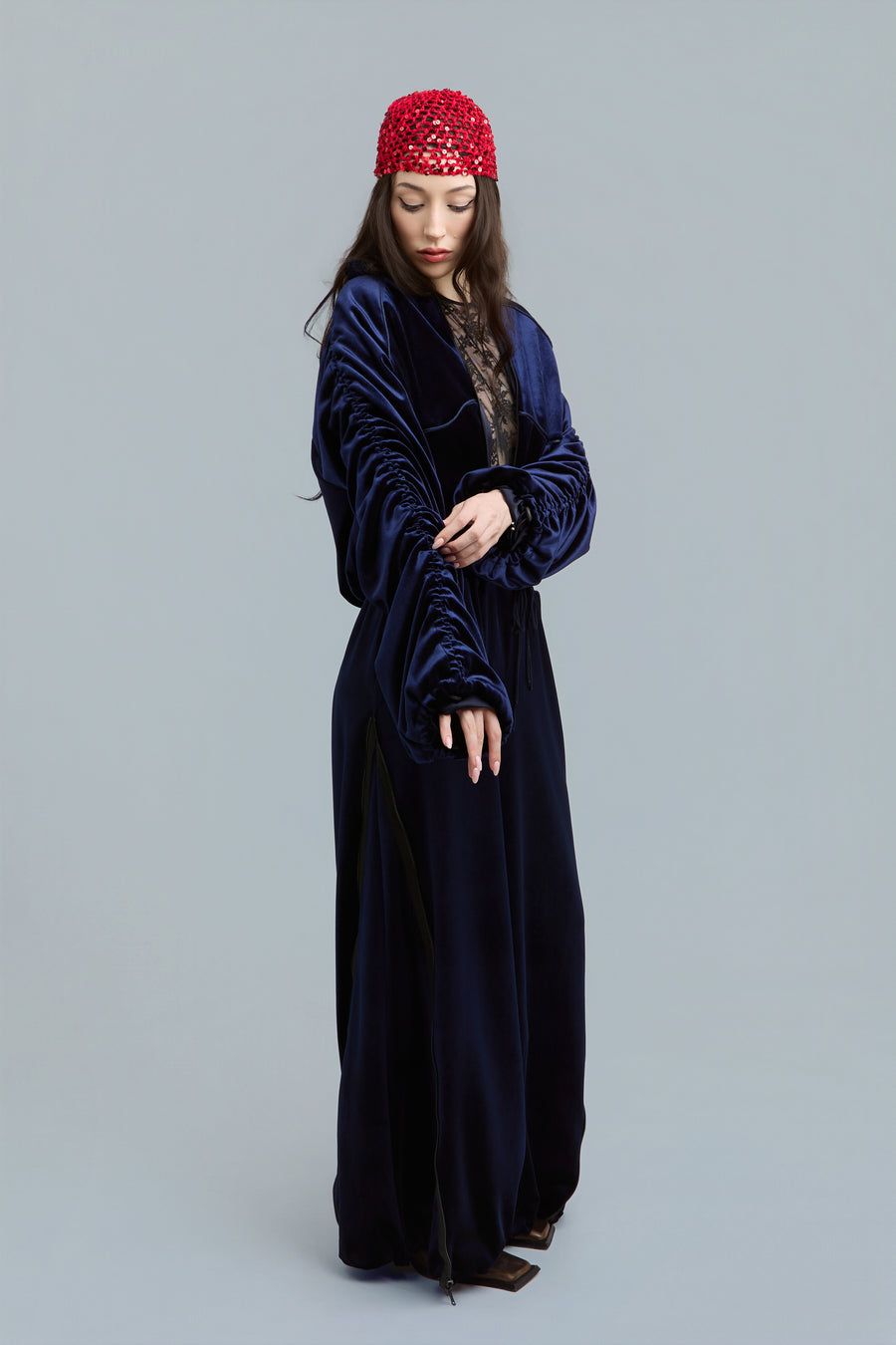 Navy Velour Zip-Up Sweatshirt
