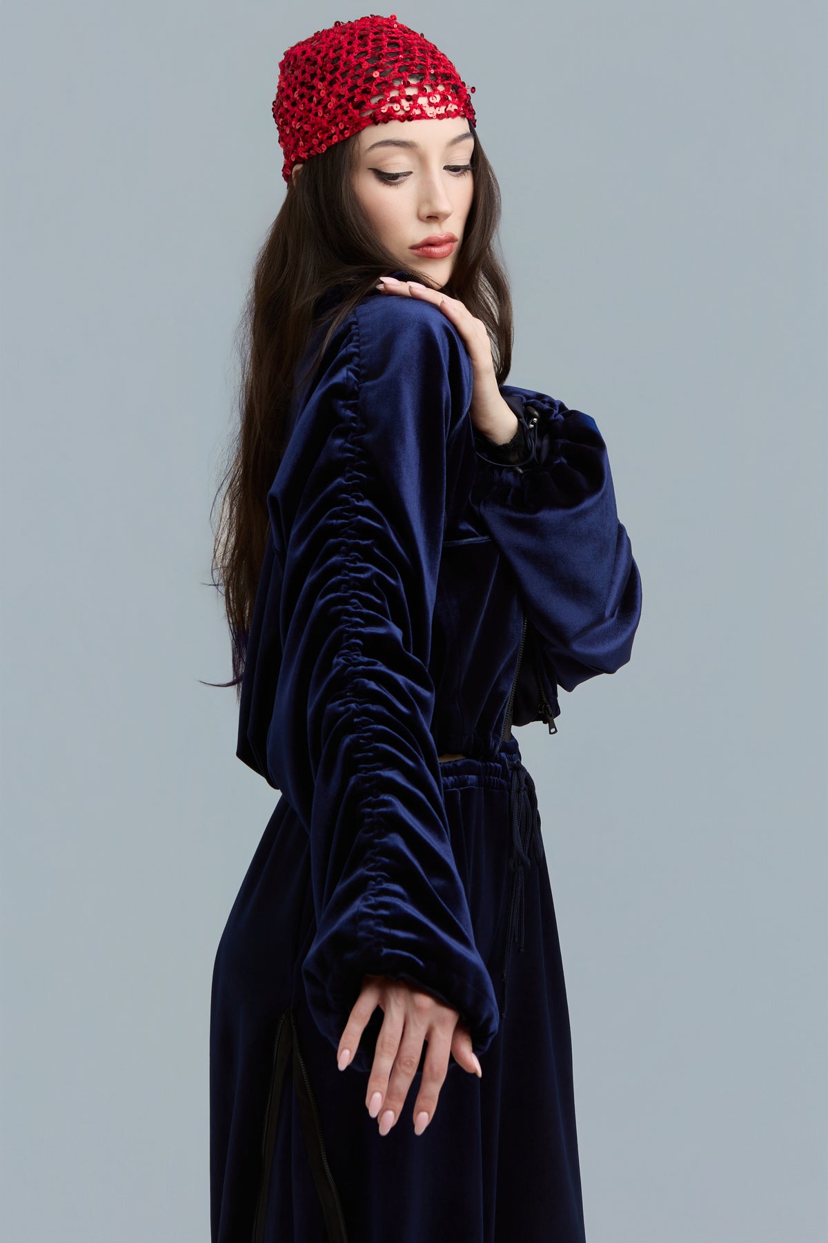 Navy Velour Zip-Up Sweatshirt