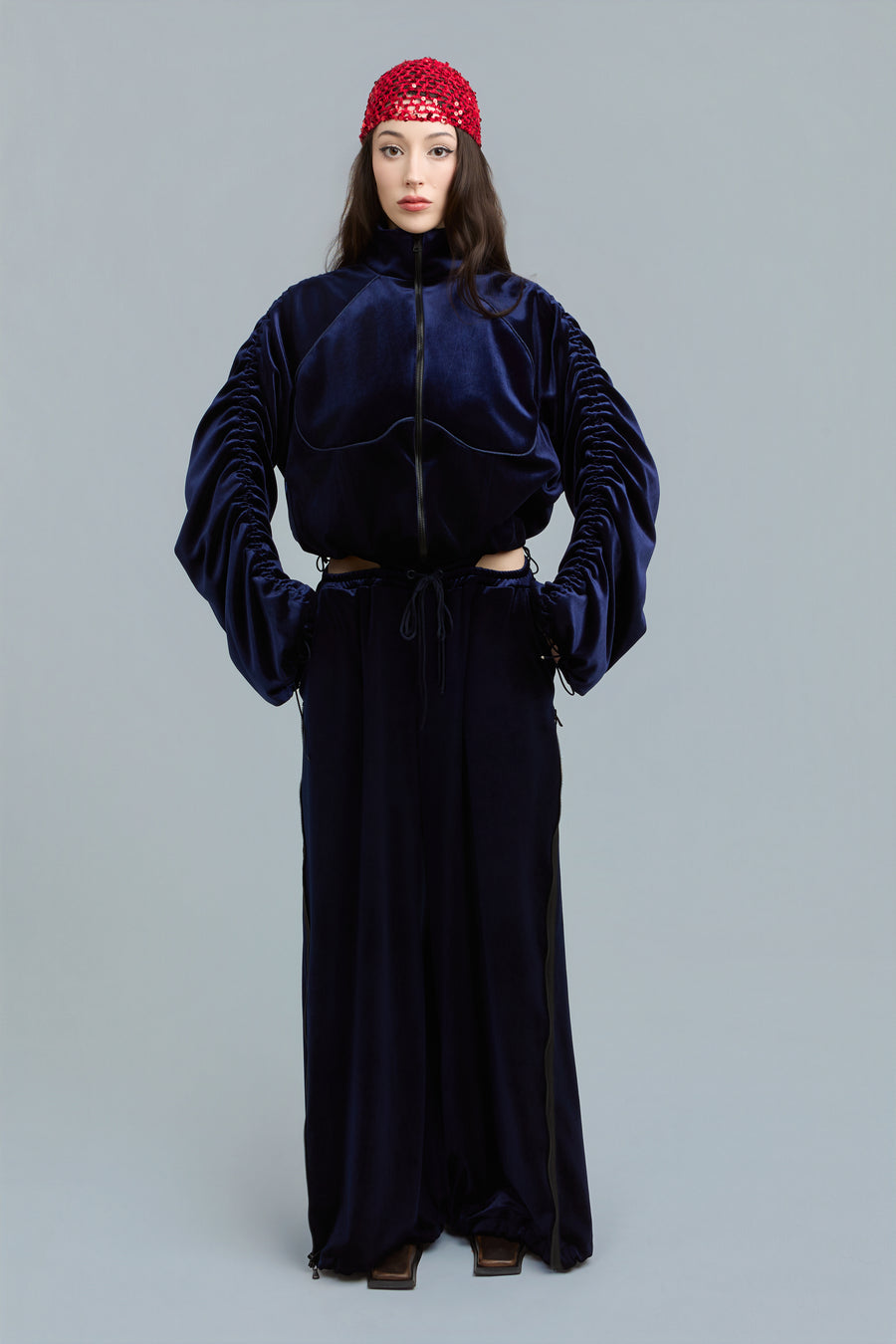 Navy Velour Zip-Up Sweatshirt