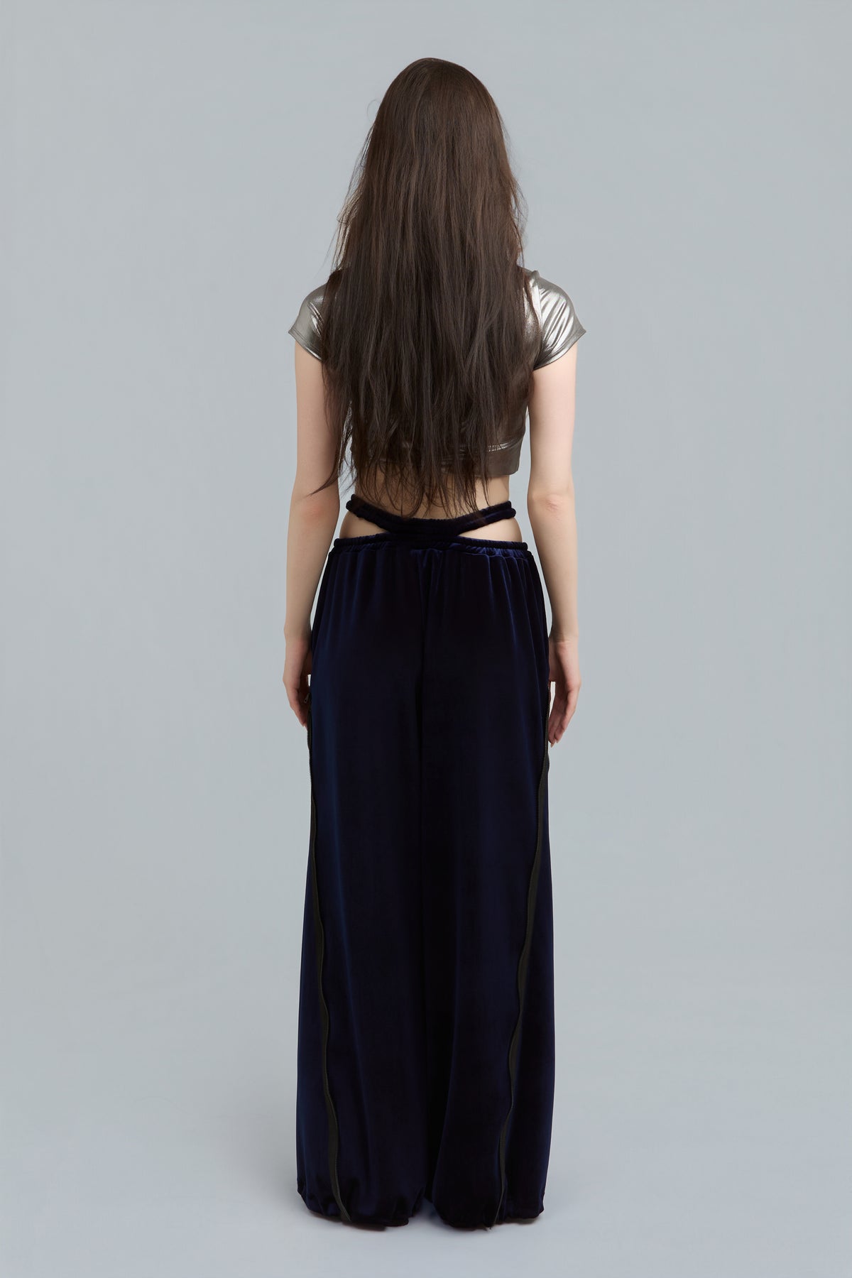 Navy Wide-Leg Velour Sweatpants