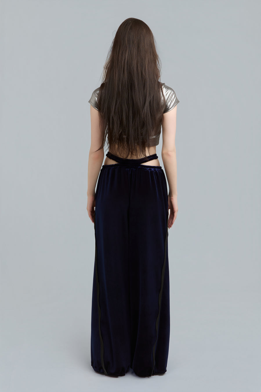 Navy Wide-Leg Velour Sweatpants
