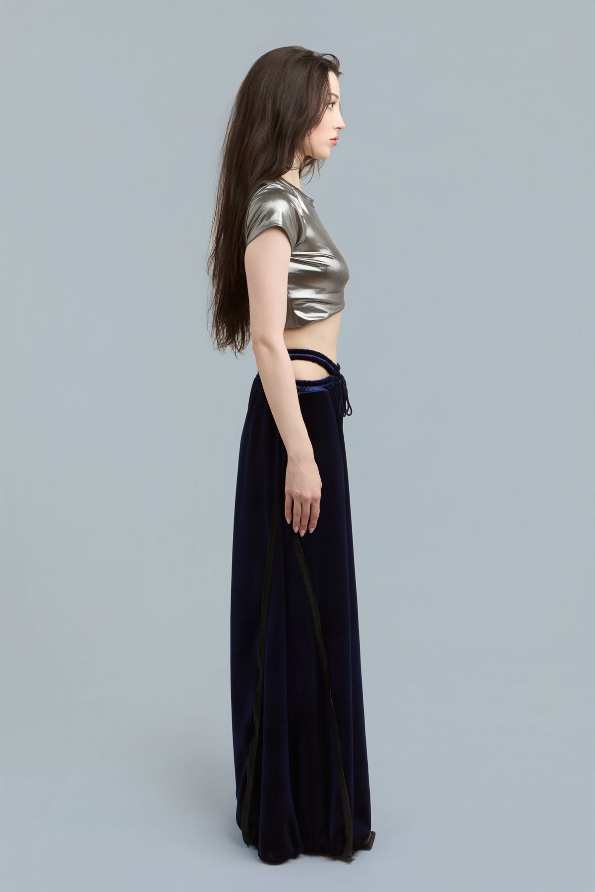 Navy Wide-Leg Velour Sweatpants