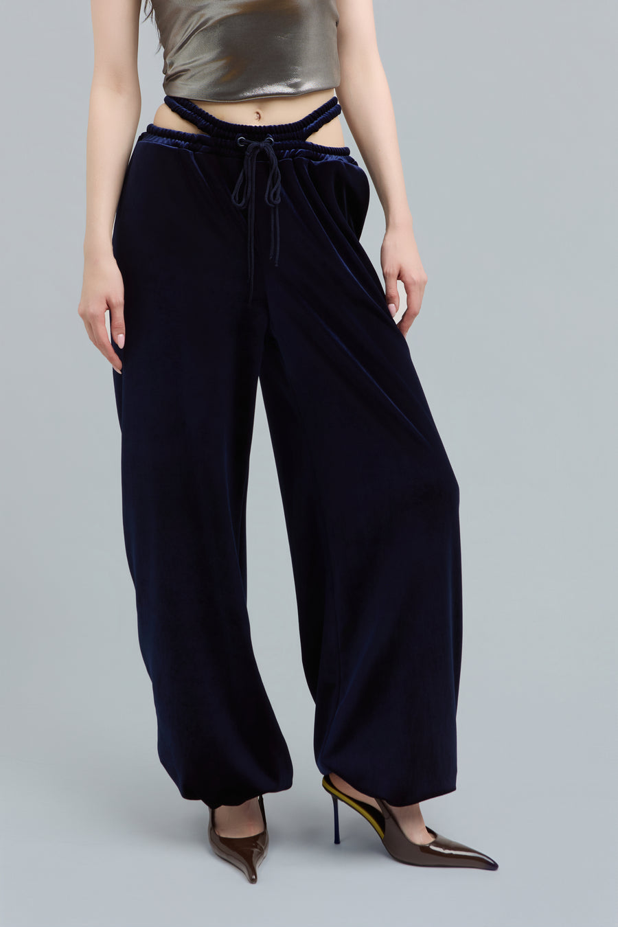 Navy Wide-Leg Velour Sweatpants