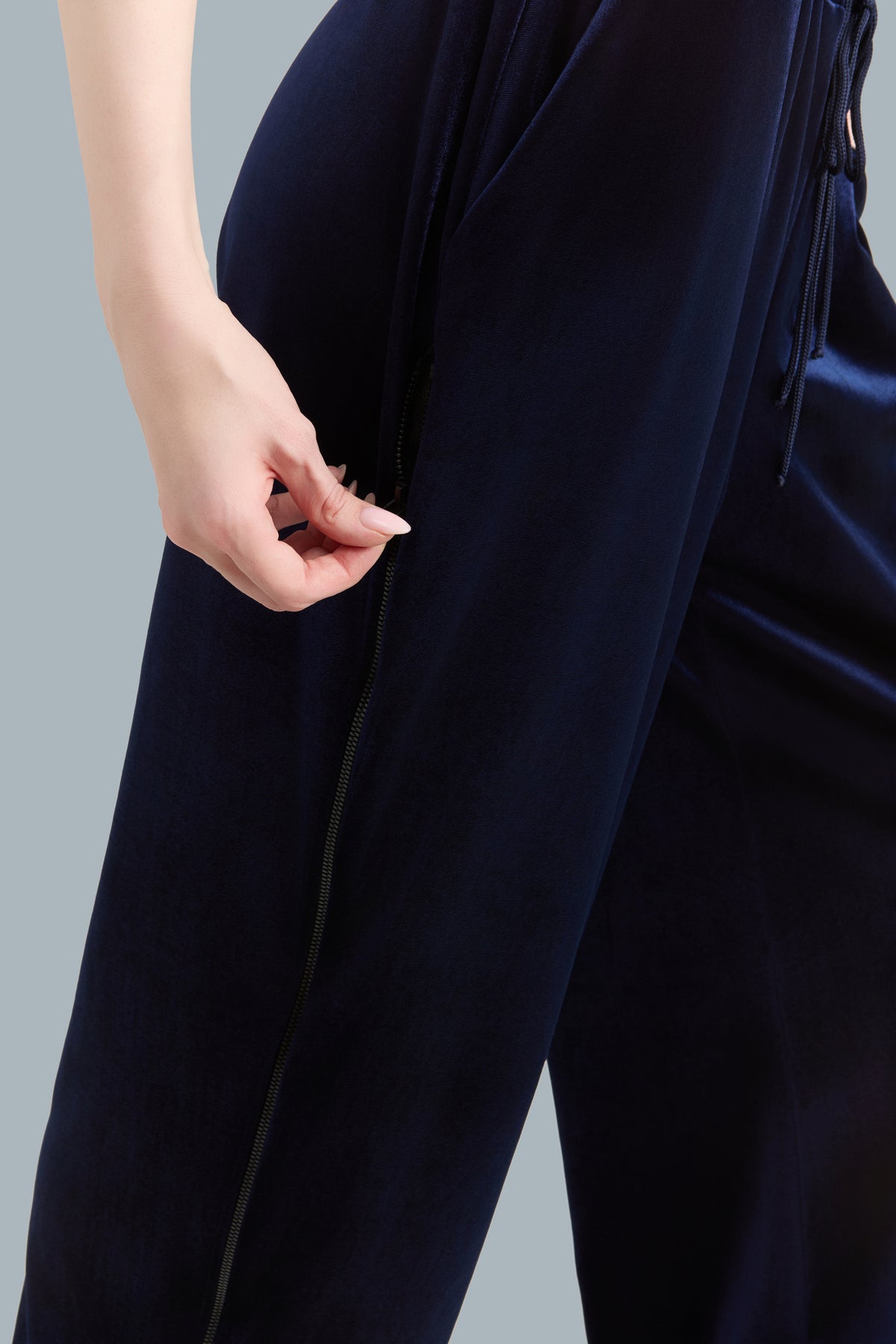 Navy Wide-Leg Velour Sweatpants