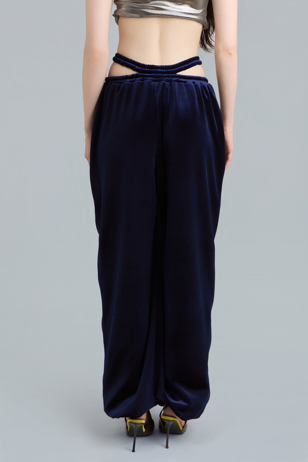 Navy Wide-Leg Velour Sweatpants