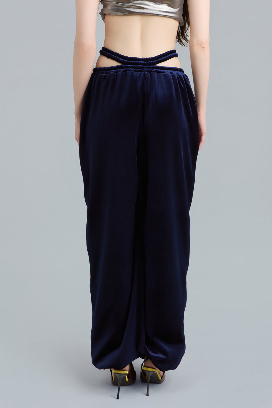 Navy Wide-Leg Velour Sweatpants