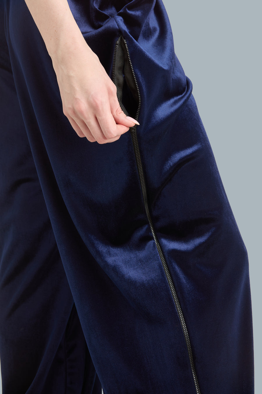 Navy Wide-Leg Velour Sweatpants