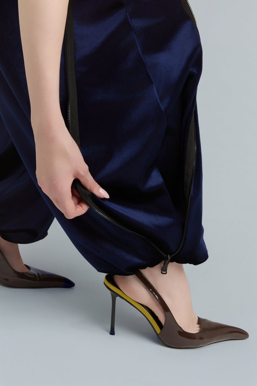Navy Wide-Leg Velour Sweatpants