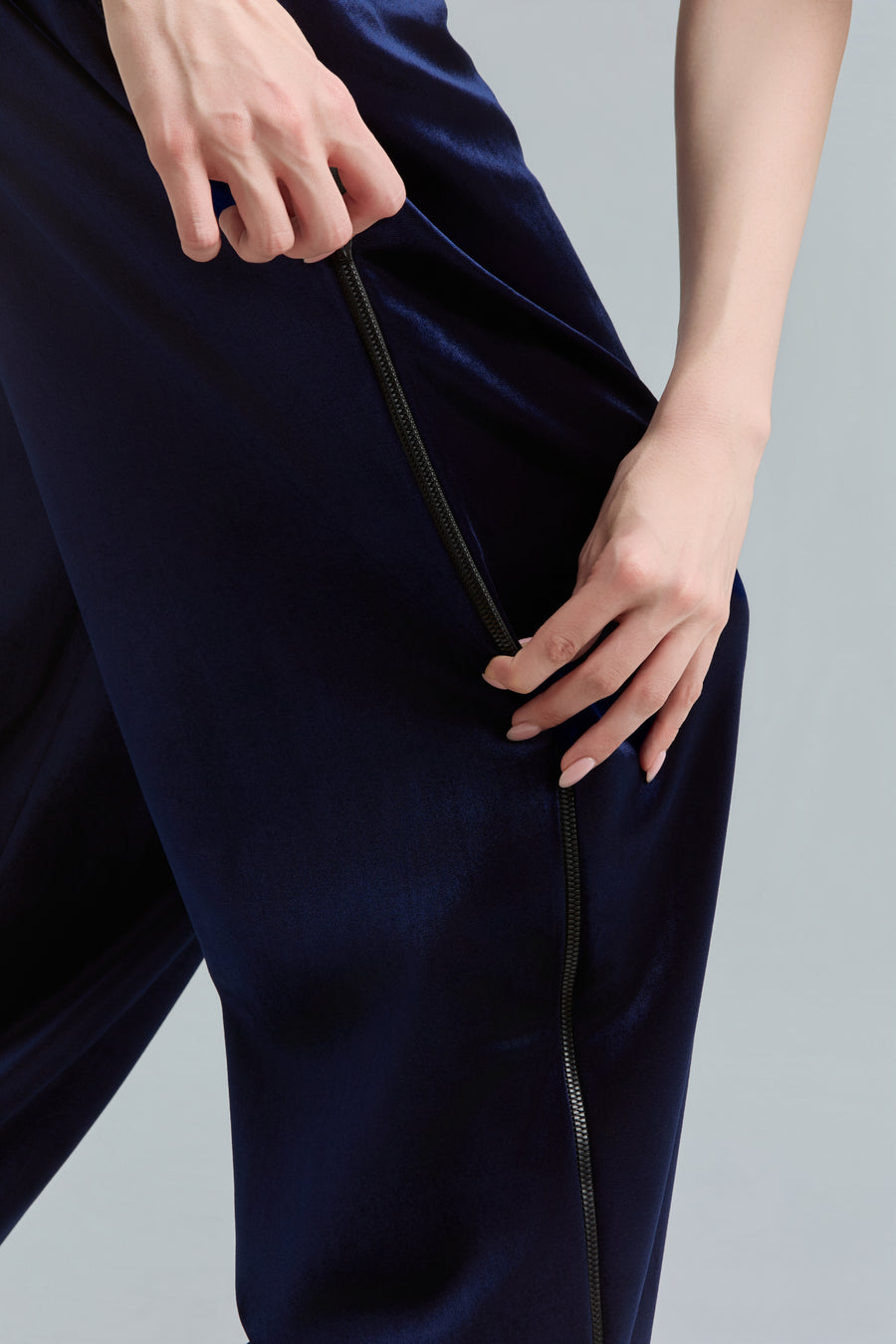 Navy Wide-Leg Velour Sweatpants